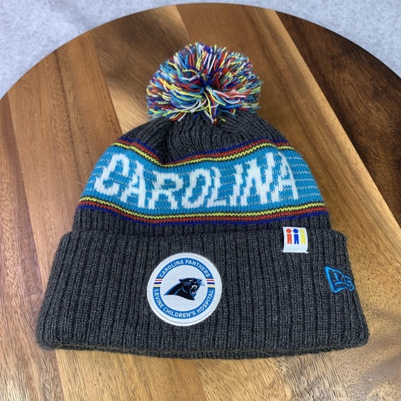 Carolina Panthers Hat Beanie Mens One Size Gray Blue NFL Football New Era Pom - Picture 2 of 10